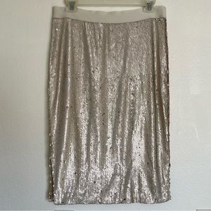 🆕 Women’s White Bridal Bachelorette Sequin Midi Skirt, Elastic Waist